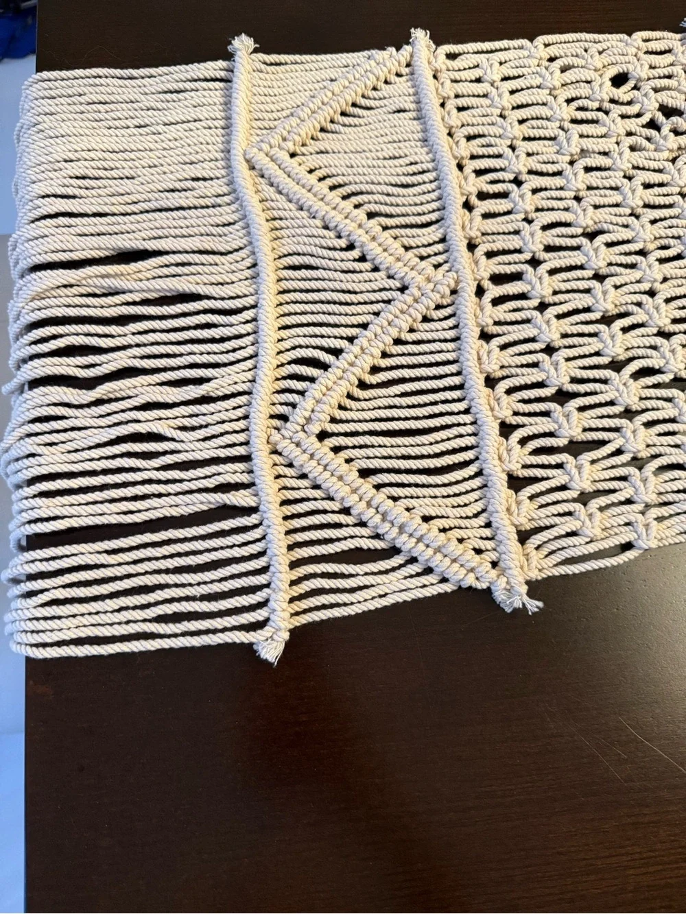 Handwoven Macramé Table Runner Boho Fringe Cotton Linen Natural Cream Rope Spain